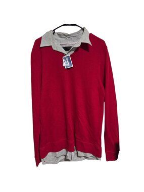 Blue Guru Pullover Sweater Size Large Red Striped Collar Twofer Casual